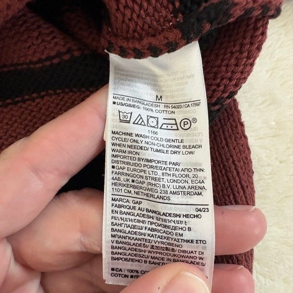 Gap 24/7 Split-Hem Stripe Turtleneck Sweater Women's M Burgandy‎ Black Chunky - Picture 5 of 9